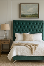 Dahlia Buttoned King Single Headboard - Forest Green Velvet