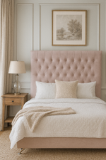 Dahlia Buttoned King Headboard - Pink Velvet