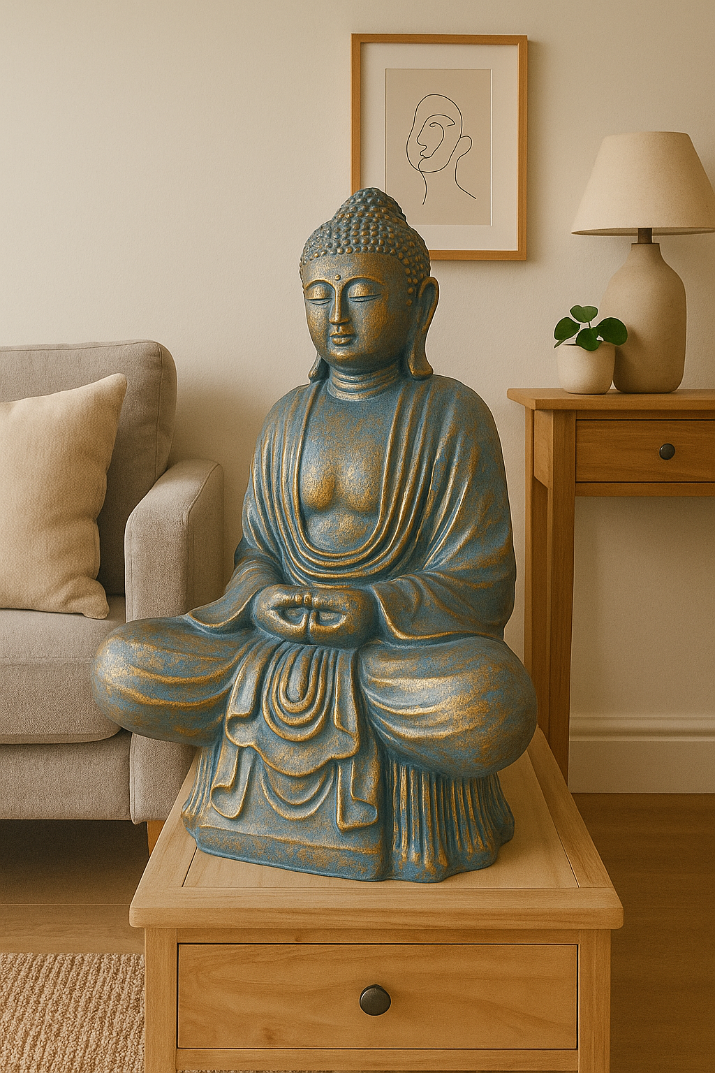 Buddha Statue – Fiber Cement Material - Antique Gold Finish