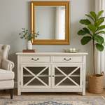 Farmhouse Chic Sideboard Buffet – Whitewashed Finish