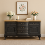 Buffet Cabinet/Side Table - Mindi Wood - Black Wash with Natural Finish Top