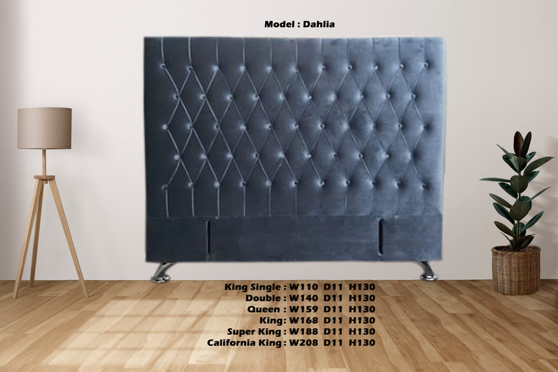 Dahlia Buttoned King Single Headboard - Blueish Grey Velvet
