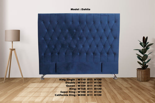 Dahlia Buttoned King Headboard - NAVY BLUE Velvet