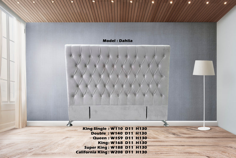 Dahlia Buttoned King Single Headboard - Light Grey Velvet