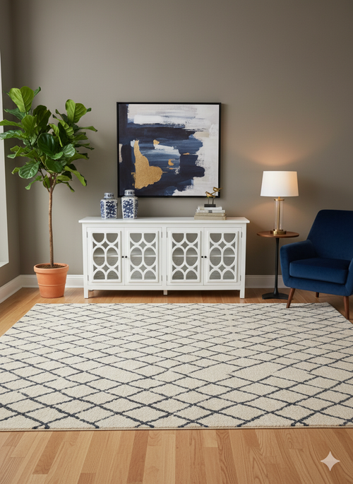 Lattice Glass Sideboard - Mindi Wood - White Finish (Factory Seconds - Clearance Price)