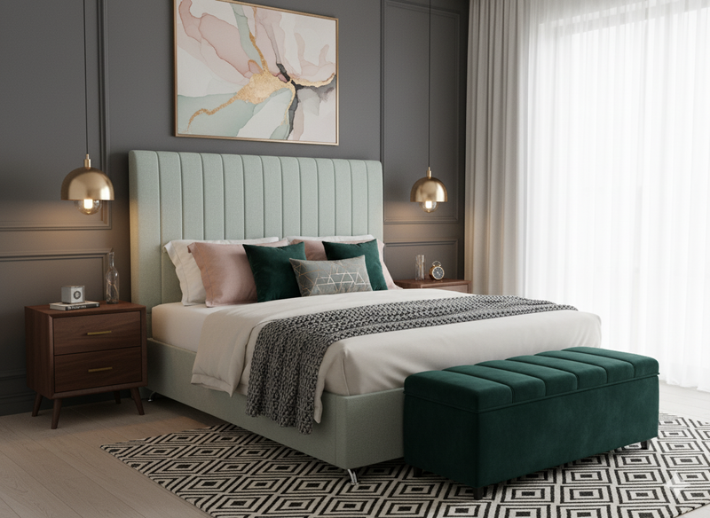 Victor Queen Headboard - Mint Fabric