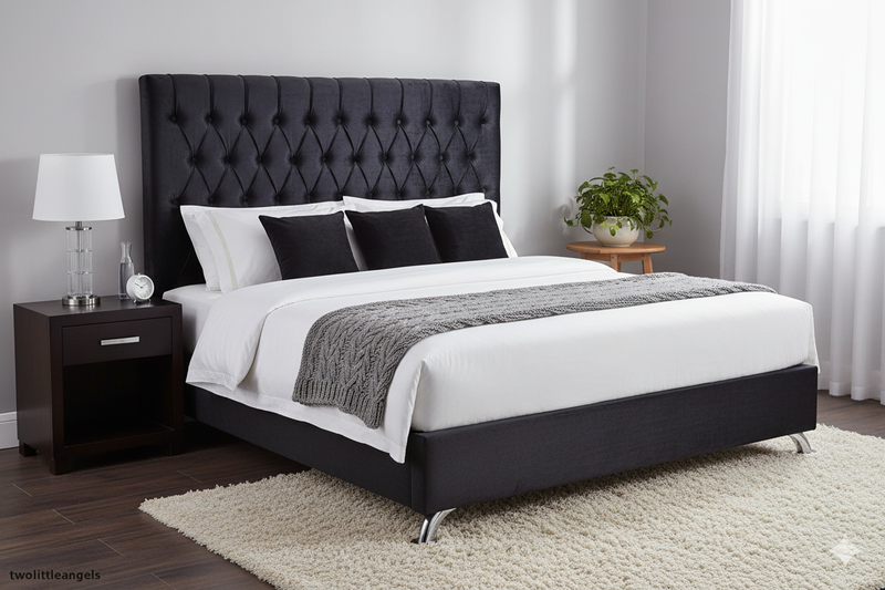 Dahlia Buttoned California King Headboard - Black Velvet