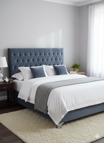 Dahlia Buttoned Double Headboard - Blueish Grey Velvet
