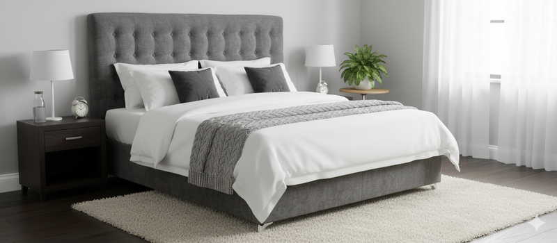 Maison Buttoned Super King Headboard - Dark Grey Fabric (New)