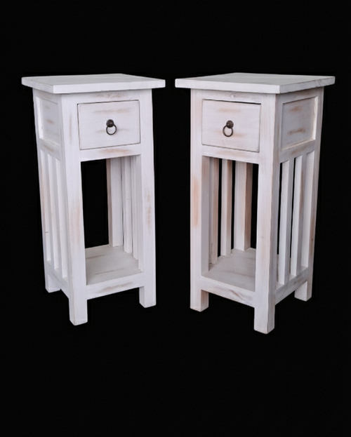 Bedside Cabinet Pair - Mindi Wood - White Wash Finish - 65cms