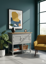 Classic Grey Storage Cabinet with Natural Wood Top