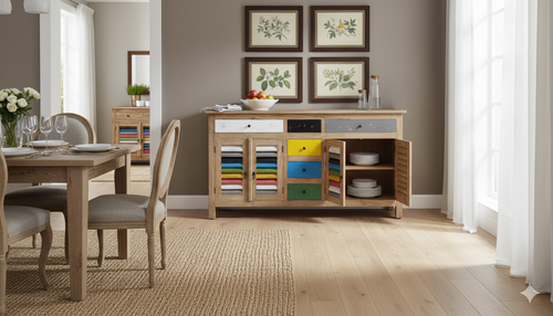 Natural Multi-Coloured Buffet Cabinet/Side Table - Mindi Wood - 150cms