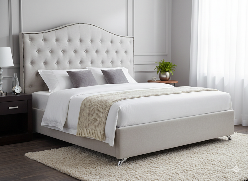 Nero Buttoned King Headboard - Light Grey Fabric