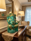 Handcrafted Lord Ganesha Statue – Antique Turquoise & Gold Finish