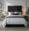 Dahlia Buttoned King Single Headboard - Black Velvet