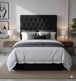 Dahlia Buttoned King Single Headboard - Black Velvet