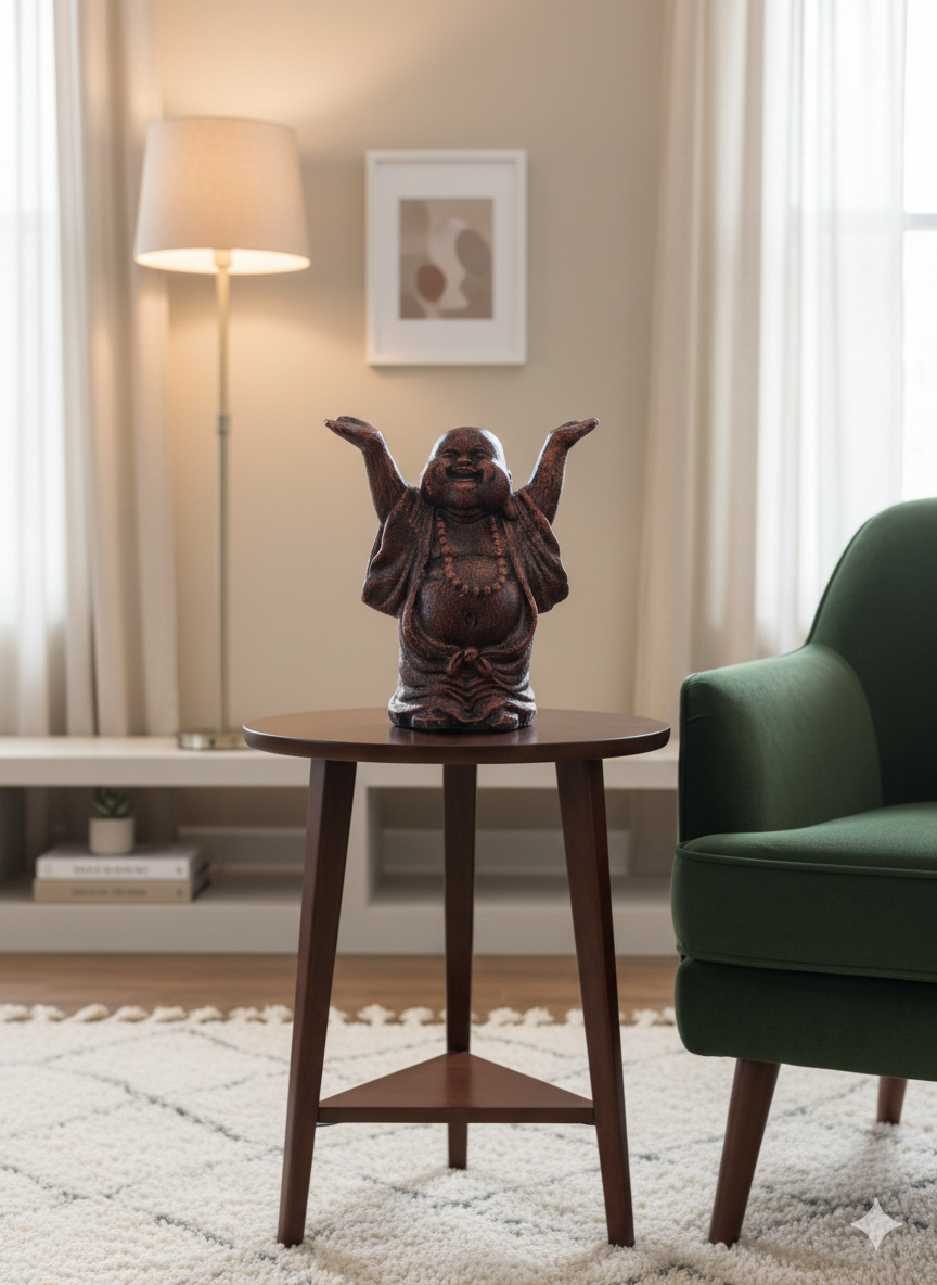 Laughing Buddha Statue – Fibre Cement - Bronze Finish - 23cm
