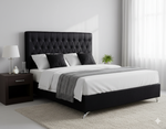 Dahlia Buttoned Queen Headboard - Black Velvet
