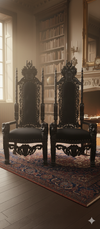 Throne Chair (King/Queen Chair) - Mahogany Wood - Black Finish