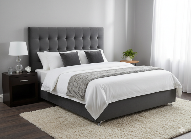 Maison Buttoned Super King Headboard - Dark Grey Velvet