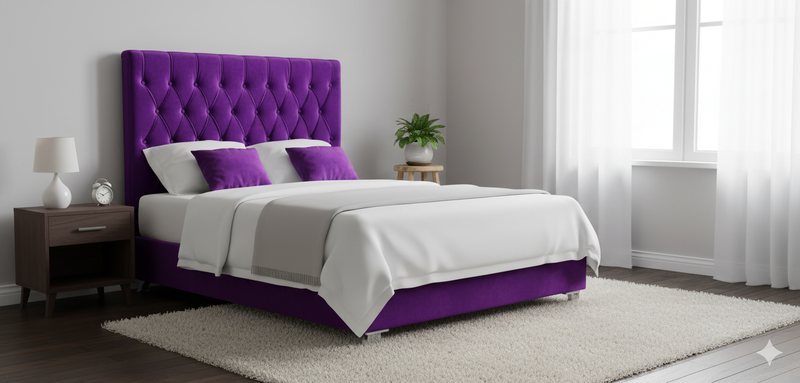 Dahlia Buttoned King Single Headboard - Purple Velvet