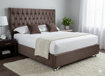 Dahlia Buttoned Queen Headboard - Coffee Brown Velvet