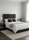 Dahlia Buttoned King Single Headboard - Black Fabric