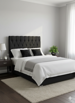 Dahlia Buttoned King Single Headboard - Black Fabric