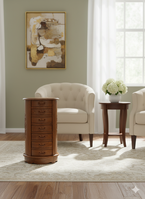 Handcrafted Wooden Carved Stool – Elegant Storage & Style