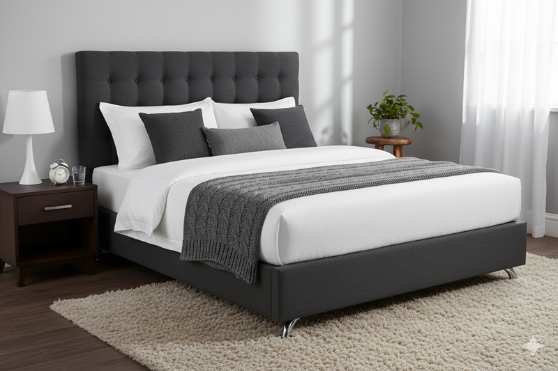 Maison Buttoned Super King Headboard - Dark Grey Fabric