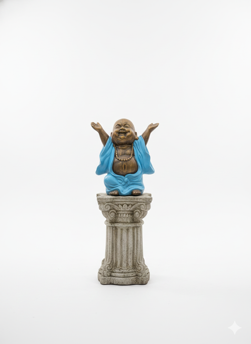 Blue & Gold Laughing Buddha – Hands Up Pose 40CM