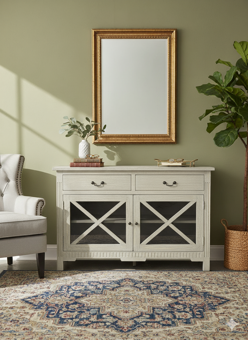 Farmhouse Chic Sideboard Buffet – Whitewashed Finish