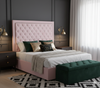 Ancona Buttoned Queen Headboard - Pink Velvet with Crystals