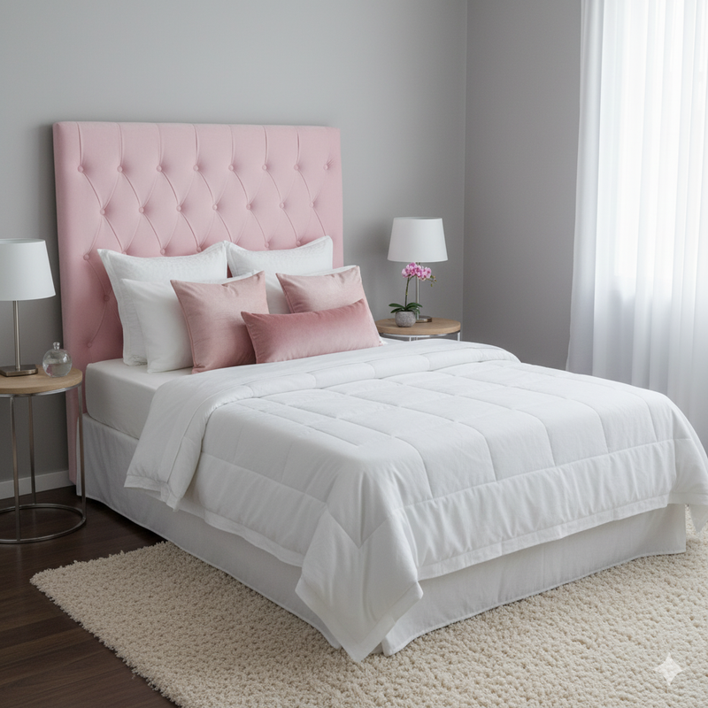 Dahlia Buttoned King Single Headboard -  New Pink Velvet