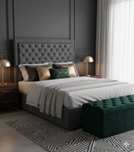 Ancona Buttoned Super King Headboard - Dark Grey Velvet
