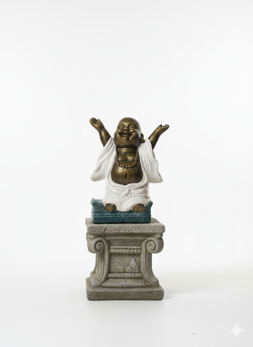 white & Gold Laughing Buddha – Hands Up Pose 40CM