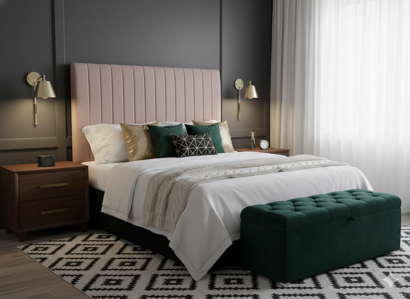 Helvia Queen Headboard - Pink Velvet