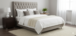 Dahlia Buttoned California King Headboard - Stone grey velvet