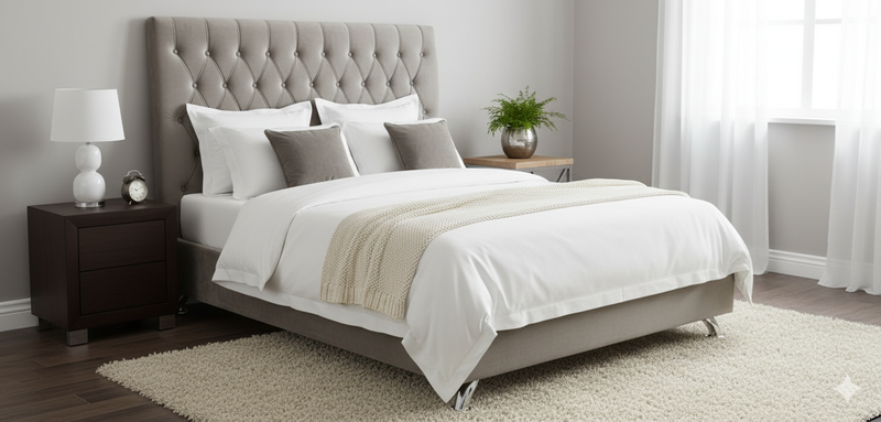 Dahlia Buttoned California King Headboard - Stone grey velvet