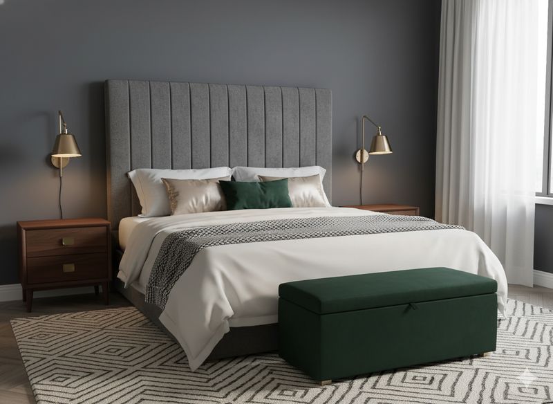 Helvia Queen Headboard - Dark Grey Fabric