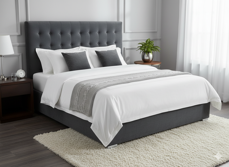 Maison Buttoned Queen Headboard - Dark Grey Velvet