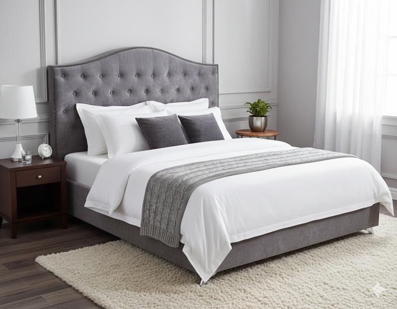 Nero Buttoned Queen Headboard - Dark Grey Fabric