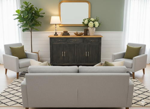Buffet/Side Table - Rustic Black Sideboard with Natural Finish Top