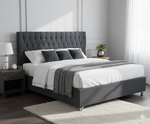 Dahlia Buttoned Super King Headboard - Dark Grey Fabric