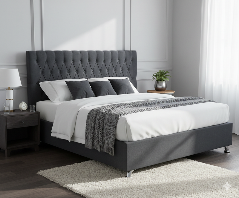 Dahlia Buttoned Super King Headboard - Dark Grey Fabric