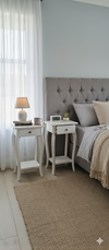 Minimalistic Bedside Cabinet Pair - Mindi Wood - White Wash Finish