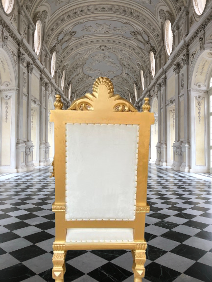 Throne Chair (King/Queen Chair) - Mahogany Wood - White & Gold