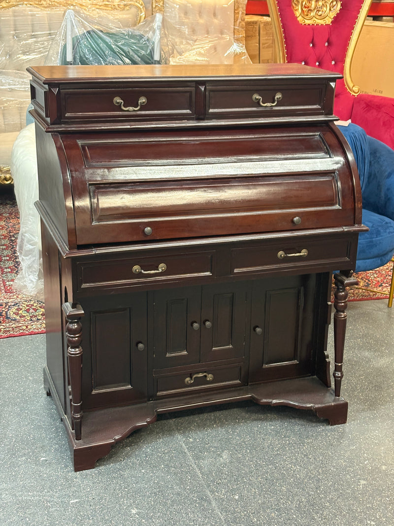 Classic Roll-Top Writing Desk – Dark Mahogany