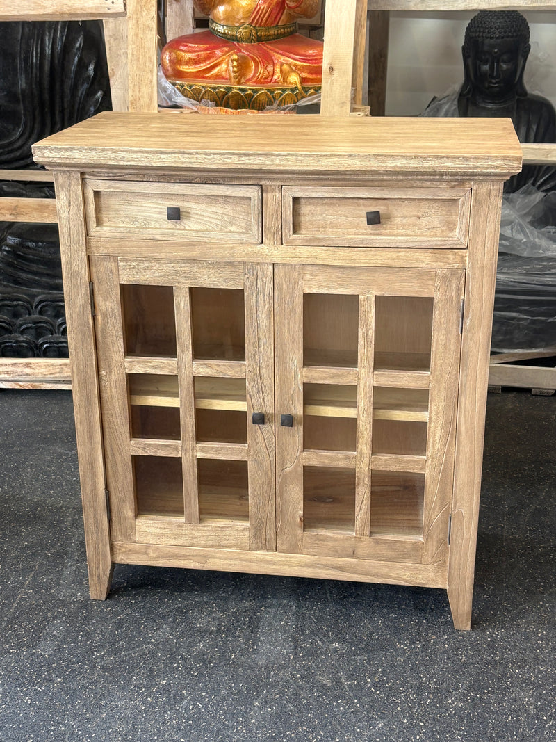 Rustic Wooden Storage Cabinet with Glass Doors