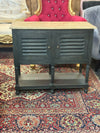 Dark Wood Storage Cabinet with Natural Top – Double Door & Open Shelf